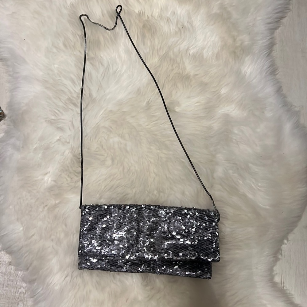 BCBG charcoal sequin clutch